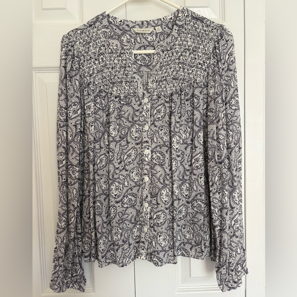 Lucky Brand Navy and White Paisley Blouse
